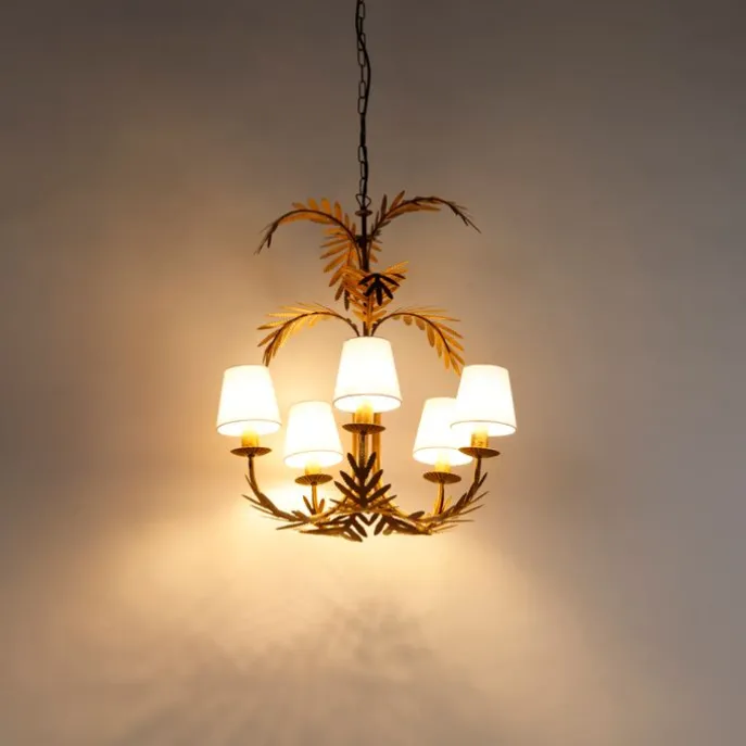 Art Deco Kronleuchter Gold 5-Licht mit weißen Kappen - Botanica