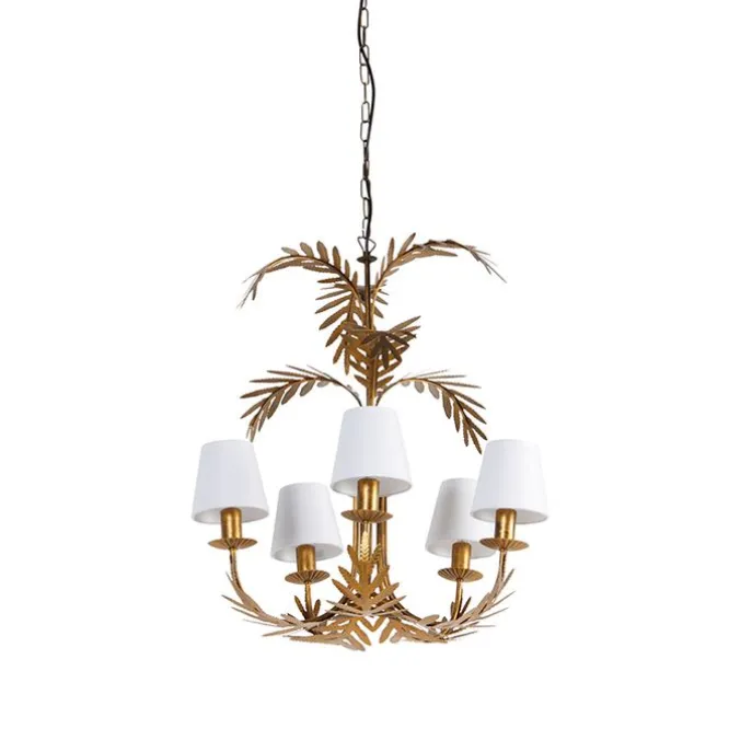 Art Deco Kronleuchter Gold 5-Licht mit weißen Kappen - Botanica