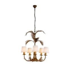 Art Deco Kronleuchter Gold 5-Licht mit weißen Kappen - Botanica