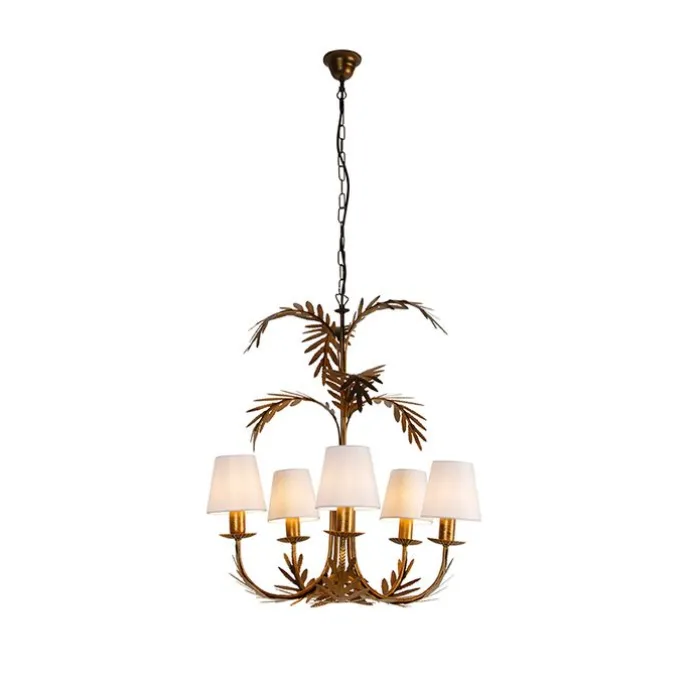 Art Deco Kronleuchter Gold 5-Licht mit weißen Kappen - Botanica