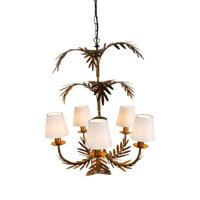 Art Deco Kronleuchter Gold 5-Licht mit weißen Kappen - Botanica