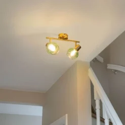 Art Deco Spot Gold mit grünem Glas 2 Lichter - Vidro