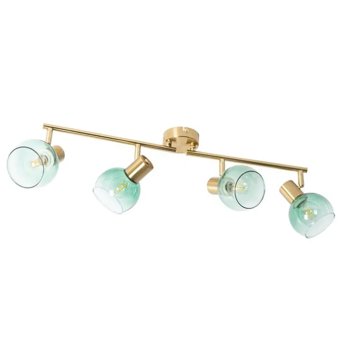 Art Deco Spot Gold mit grünem Glas 4-flammig - Vidro