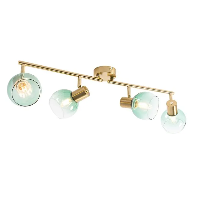 Art Deco Spot Gold mit grünem Glas 4-flammig - Vidro