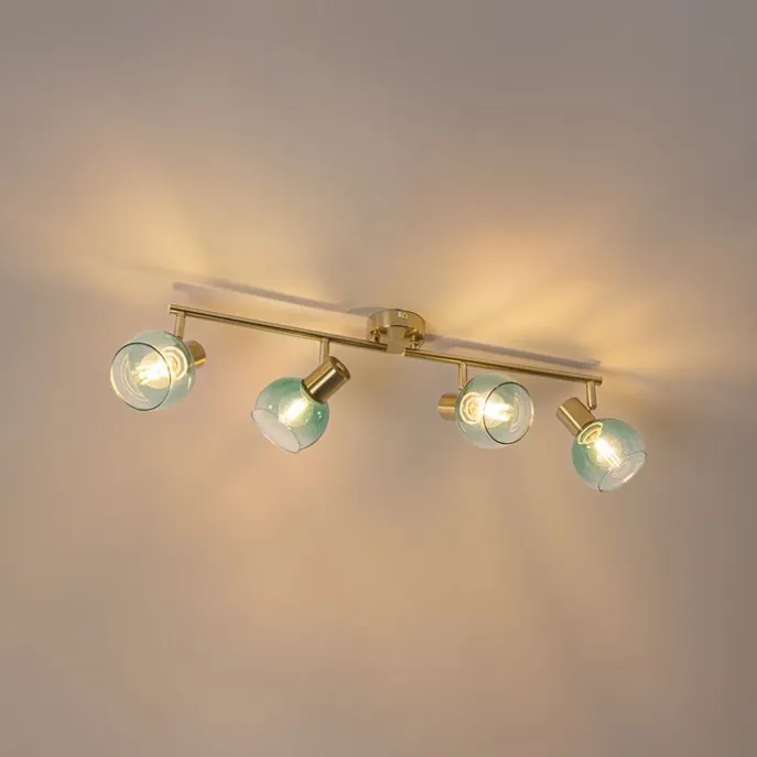 Art Deco Spot Gold mit grünem Glas 4-flammig - Vidro