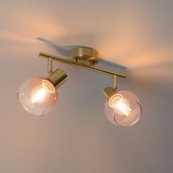 Art Deco Spot Gold mit rosa Glas 2 Lichter - Vidro