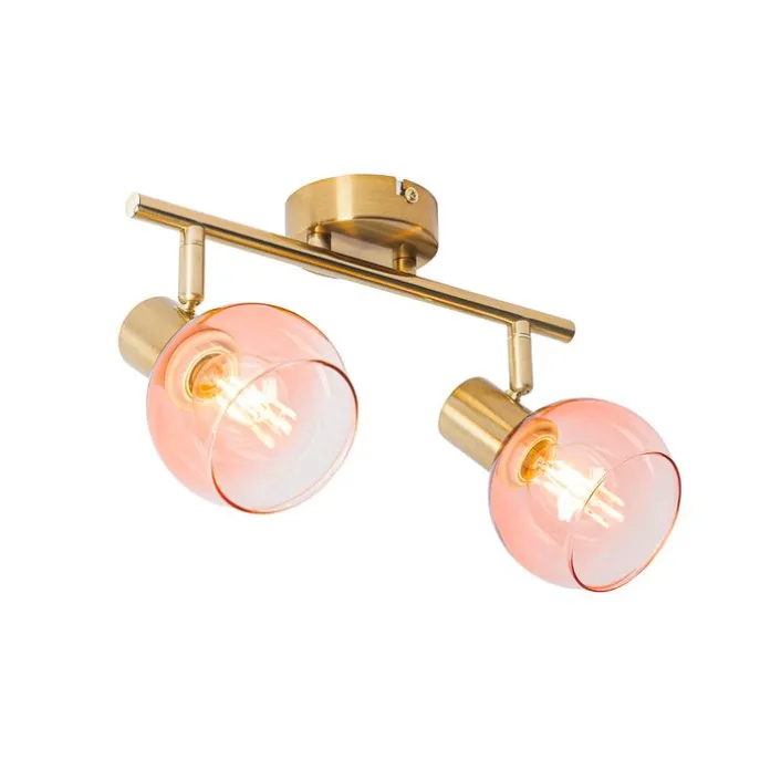Art Deco Spot Gold mit rosa Glas 2 Lichter - Vidro