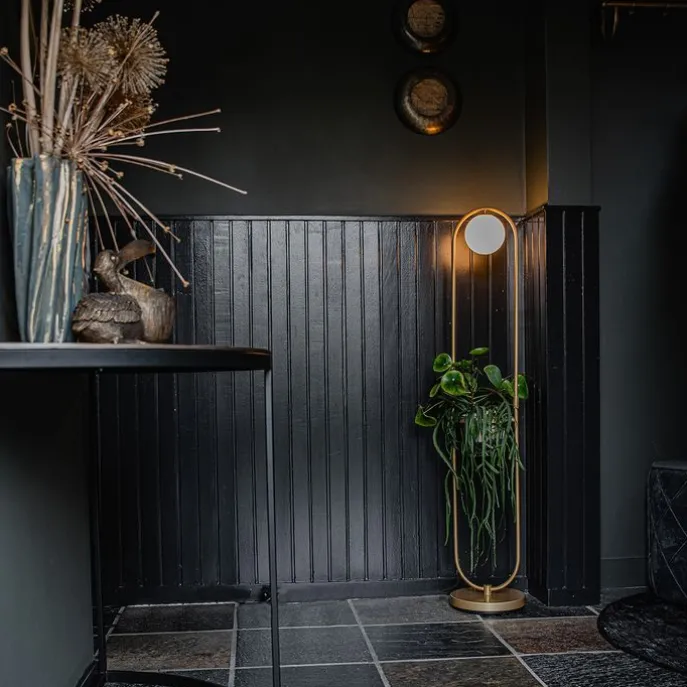 Art Deco Stehlampe Gold mit weißem Glas - Isabella