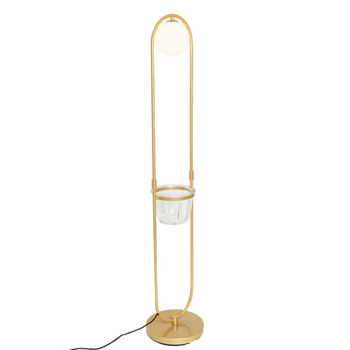 Art Deco Stehlampe Gold mit weißem Glas - Isabella