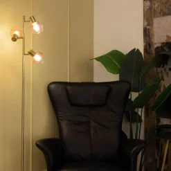 Art Deco Stehlampe Gold mit rosa Glas 3 Lichter - Vidro