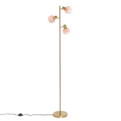 Art Deco Stehlampe Gold mit rosa Glas 3 Lichter - Vidro