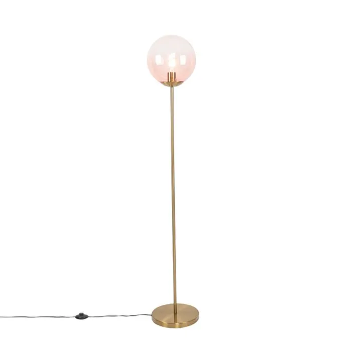 Art Deco Stehlampe Messing mit rosa Glas - Pallon Mezzi