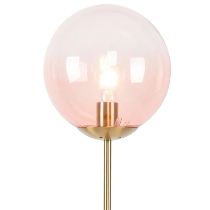 Art Deco Stehlampe Messing mit rosa Glas - Pallon Mezzi