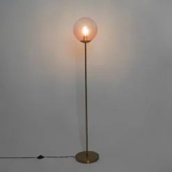 Art Deco Stehlampe Messing mit rosa Glas - Pallon Mezzi