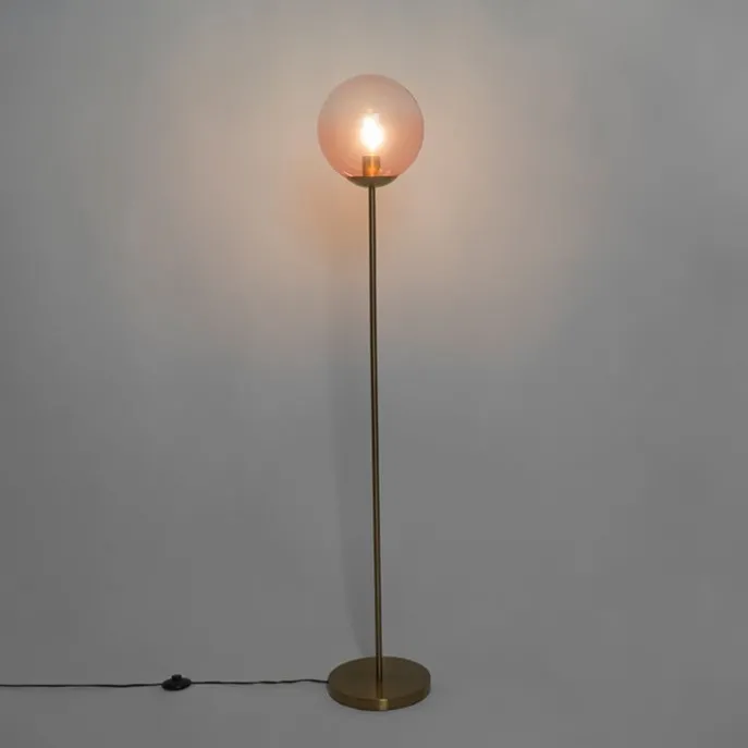 Art Deco Stehlampe Messing mit rosa Glas - Pallon Mezzi