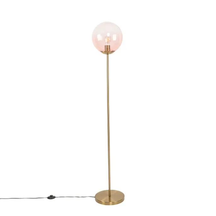 Art Deco Stehlampe Messing mit rosa Glas - Pallon Mezzi