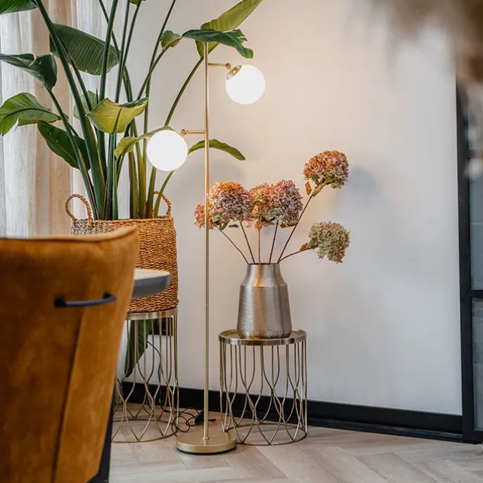 Art Deco Stehleuchte Gold mit Milchglas 2-Licht - Pallon