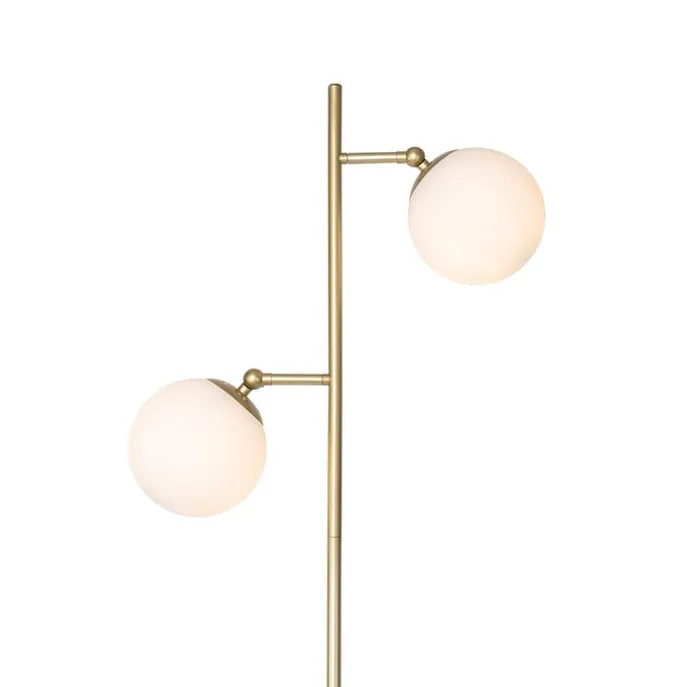 Art Deco Stehleuchte Gold mit Milchglas 2-Licht - Pallon