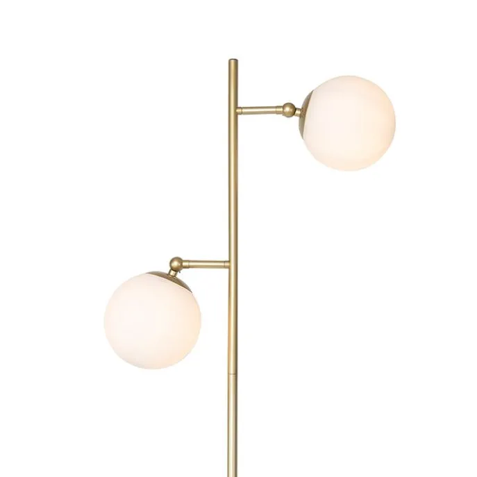 Art Deco Stehleuchte Gold mit Milchglas 2-Licht - Pallon
