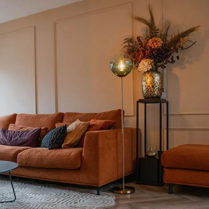 Art Deco Stehleuchte Messing mit grünem Glas - Pallon Mezzi