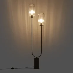 Art Deco Stehleuchte schwarz mit Rauchglas 2-flammig - Rid