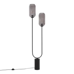 Art Deco Stehleuchte schwarz mit Rauchglas 2-flammig - Rid