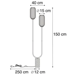 Art Deco Stehleuchte schwarz mit Rauchglas 2-flammig - Rid