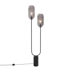 Art Deco Stehleuchte schwarz mit Rauchglas 2-flammig - Rid