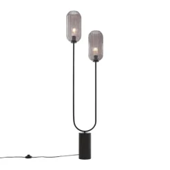 Art Deco Stehleuchte schwarz mit Rauchglas 2-flammig - Rid