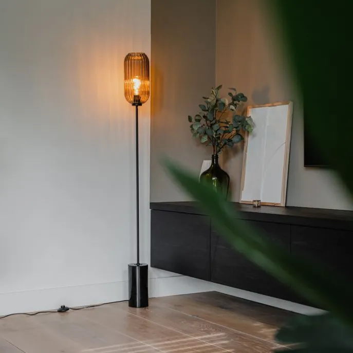 Art Deco Stehleuchte schwarz mit Rauchglas - Rid