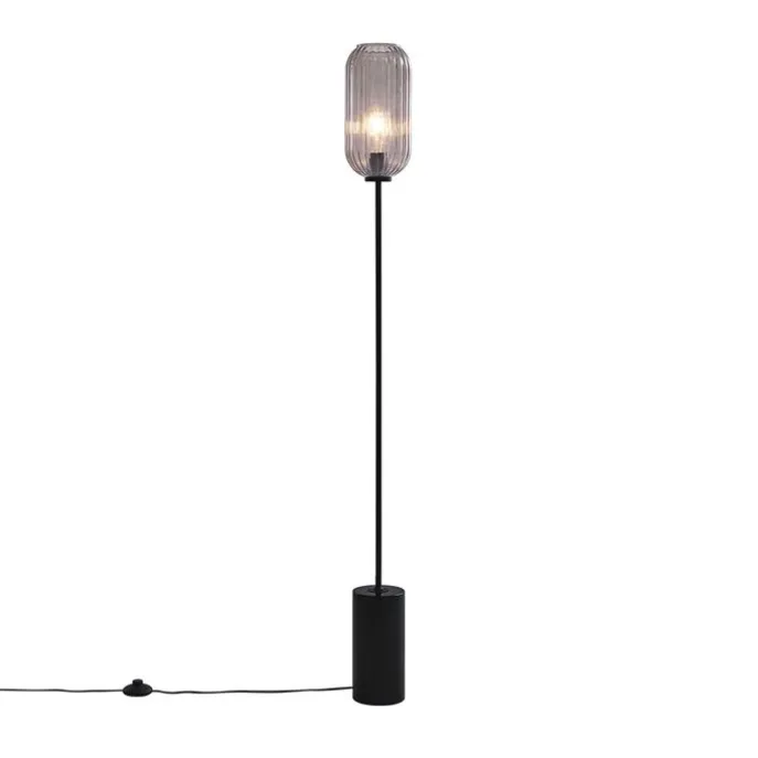 Art Deco Stehleuchte schwarz mit Rauchglas - Rid