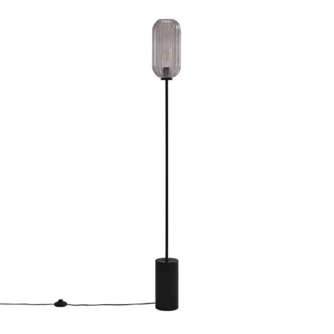 Art Deco Stehleuchte schwarz mit Rauchglas - Rid