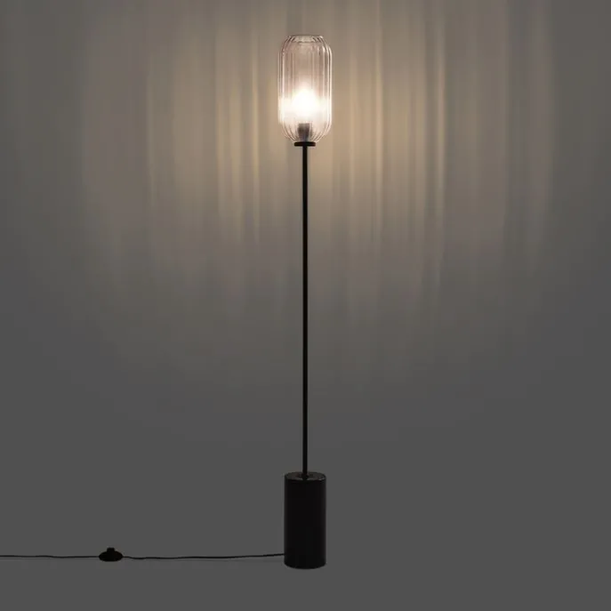 Art Deco Stehleuchte schwarz mit Rauchglas - Rid