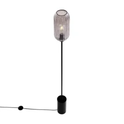 Art Deco Stehleuchte schwarz mit Rauchglas - Rid