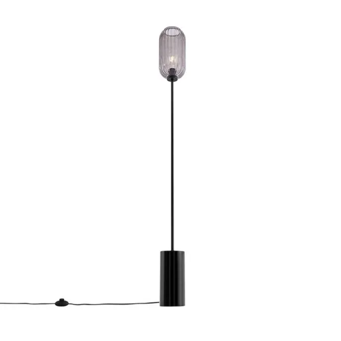 Art Deco Stehleuchte schwarz mit Rauchglas - Rid
