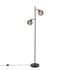 Art Deco Stehleuchte schwarz mit Rauchglas 2-Licht - Pallon
