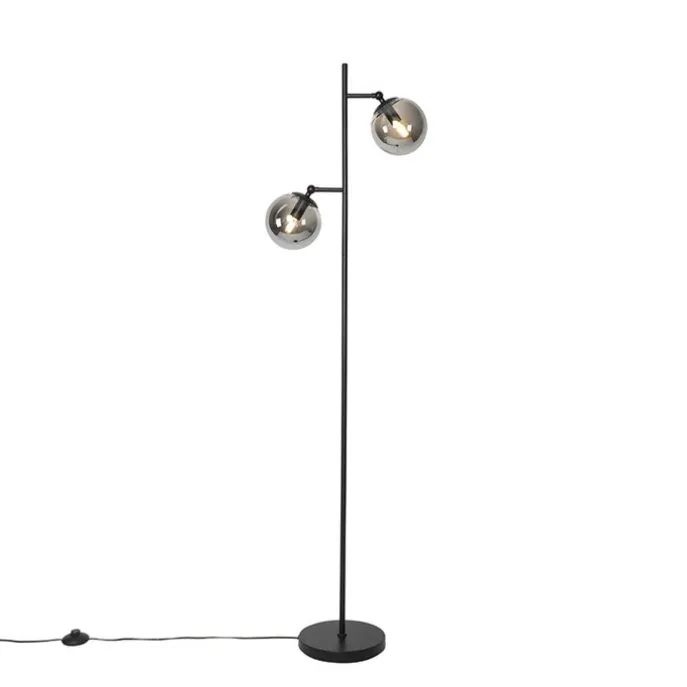 Art Deco Stehleuchte schwarz mit Rauchglas 2-Licht - Pallon