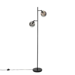 Art Deco Stehleuchte schwarz mit Rauchglas 2-Licht - Pallon