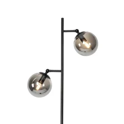 Art Deco Stehleuchte schwarz mit Rauchglas 2-Licht - Pallon
