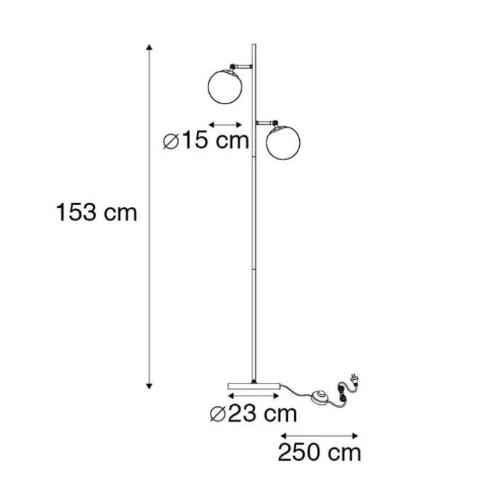 Art Deco Stehleuchte schwarz mit Rauchglas 2-Licht - Pallon