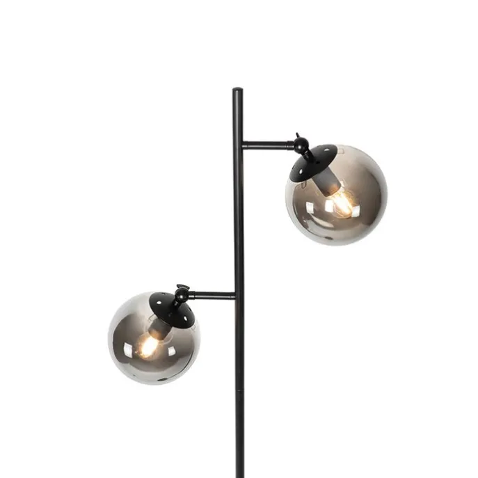 Art Deco Stehleuchte schwarz mit Rauchglas 2-Licht - Pallon
