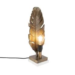 Art Deco Tischlampe Bronze mit Marmorsockel - Blatt