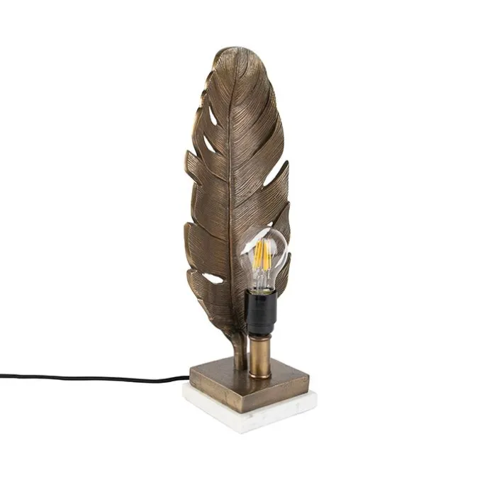 Art Deco Tischlampe Bronze mit Marmorsockel - Blatt