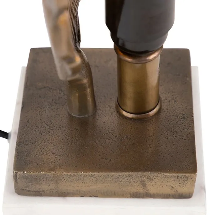 Art Deco Tischlampe Bronze mit Marmorsockel - Blatt