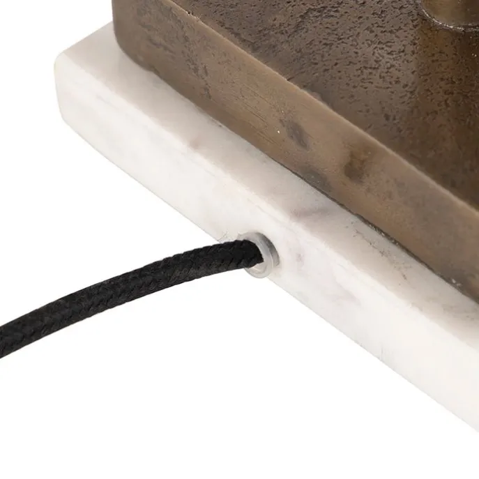 Art Deco Tischlampe Bronze mit Marmorsockel - Blatt