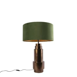 Art Deco Tischlampe Bronze Veloursschirm grün mit Gold 50cm - Bruut