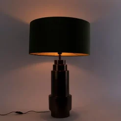 Art Deco Tischlampe Bronze Veloursschirm grün mit Gold 50cm - Bruut