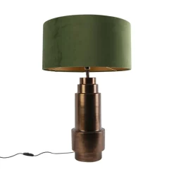 Art Deco Tischlampe Bronze Veloursschirm grün mit Gold 50cm - Bruut