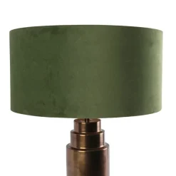 Art Deco Tischlampe Bronze Veloursschirm grün mit Gold 50cm - Bruut