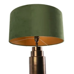 Art Deco Tischlampe Bronze Veloursschirm grün mit Gold 50cm - Bruut